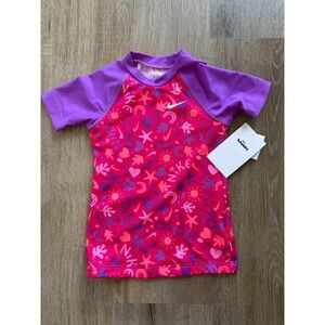 Nike Kids Pink Prime Short Sleeve Rash Guard Swim Top Girls Size 5 NWT
